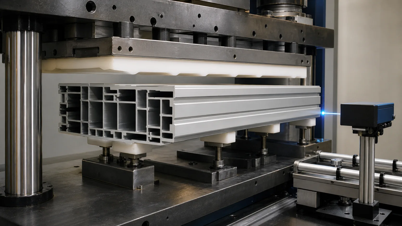 Protected local correction of a multi-cavity aluminum extrusion, engineering concept illustration