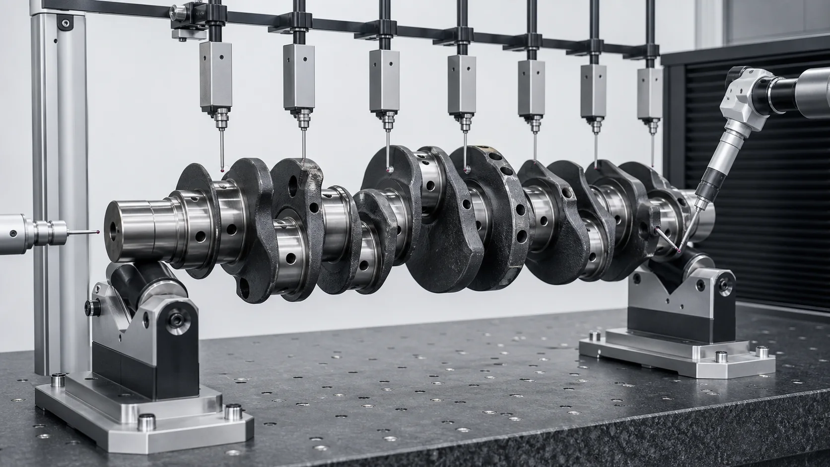 Crankshaft main-journal and crankpin measurement engineering concept illustration