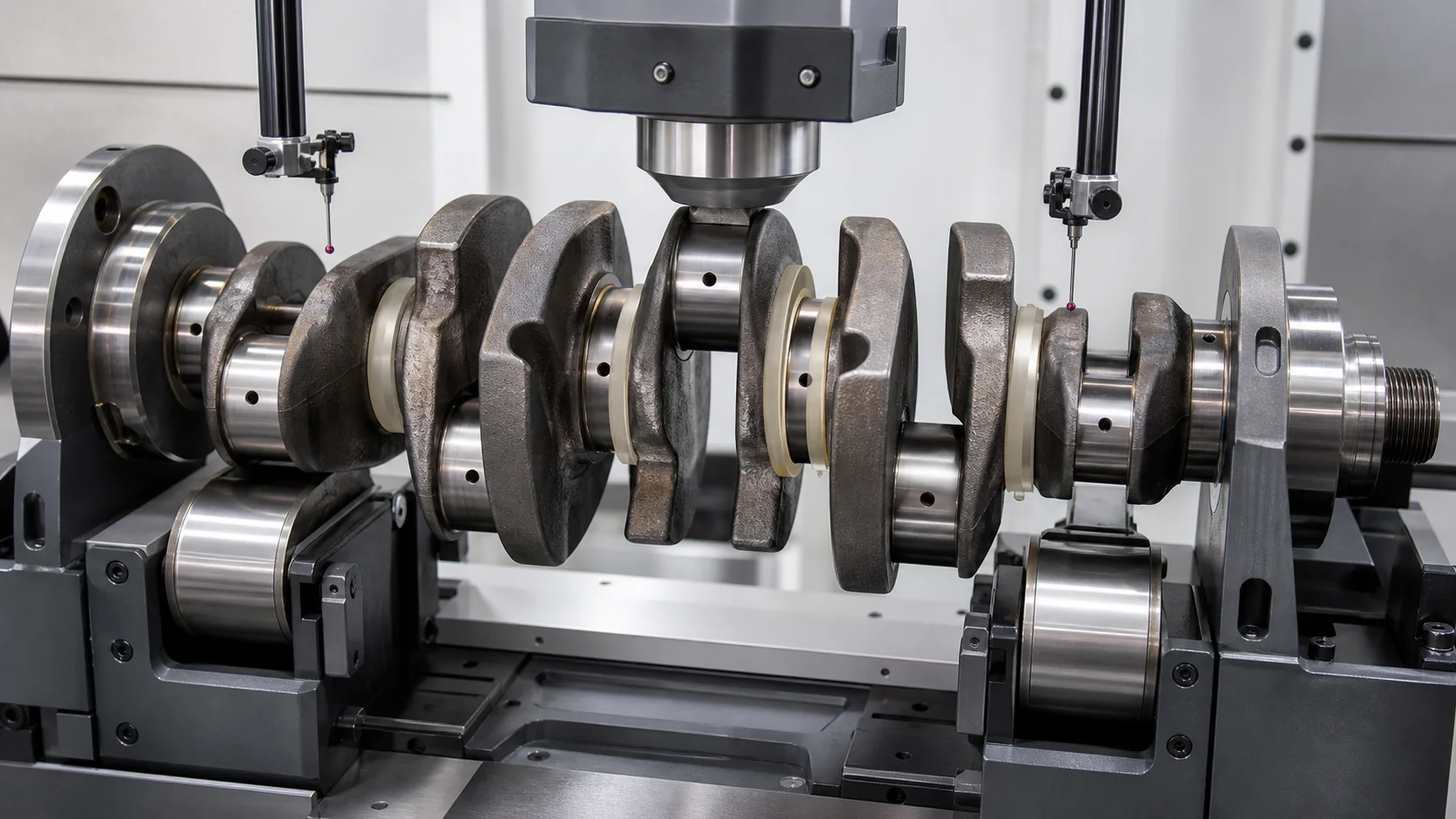 Crankshaft protected main-journal correction engineering concept illustration
