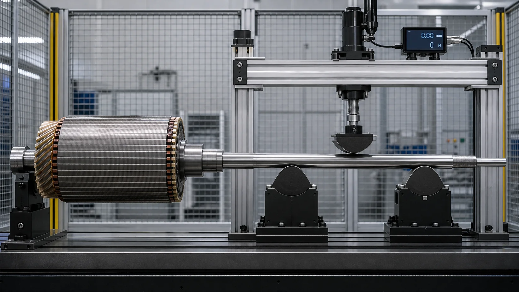 Electric motor rotor exposed shaft straightening engineering concept illustration