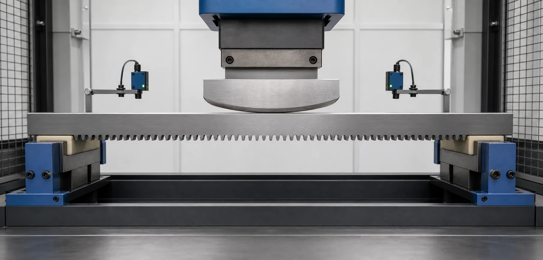 Industrial gear rack protected flat-back press straightening engineering concept illustration