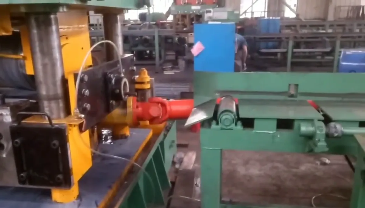 Roller straightening section processing a long round steel bar