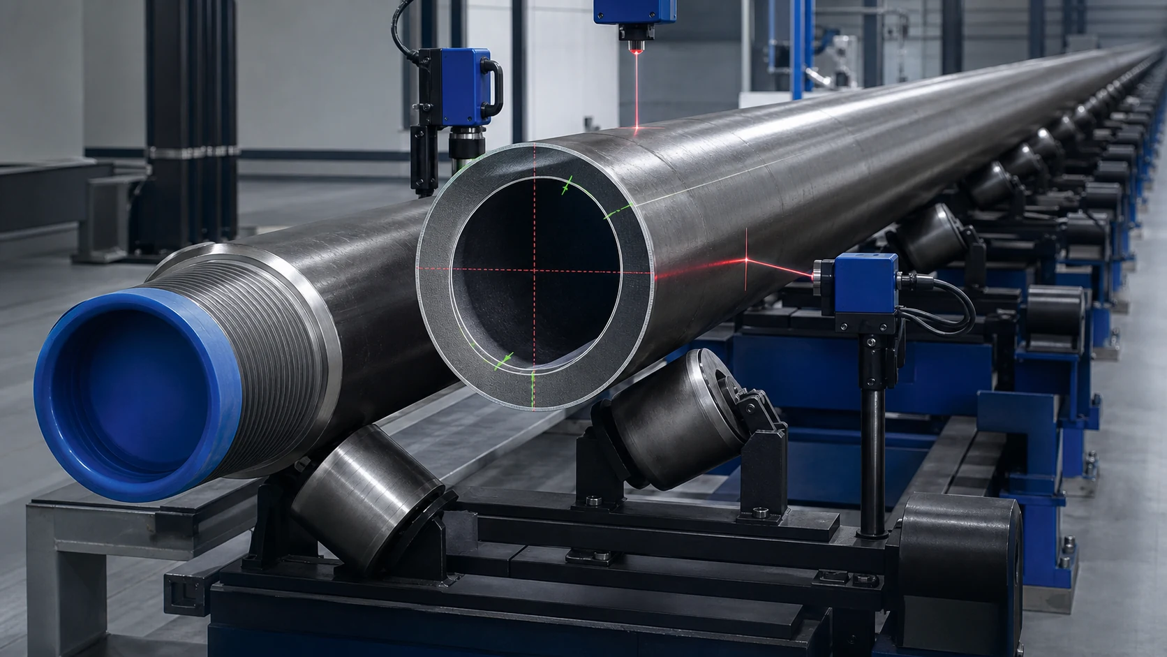 Full-length oil tubing and casing geometry and ovality measurement, engineering concept illustration