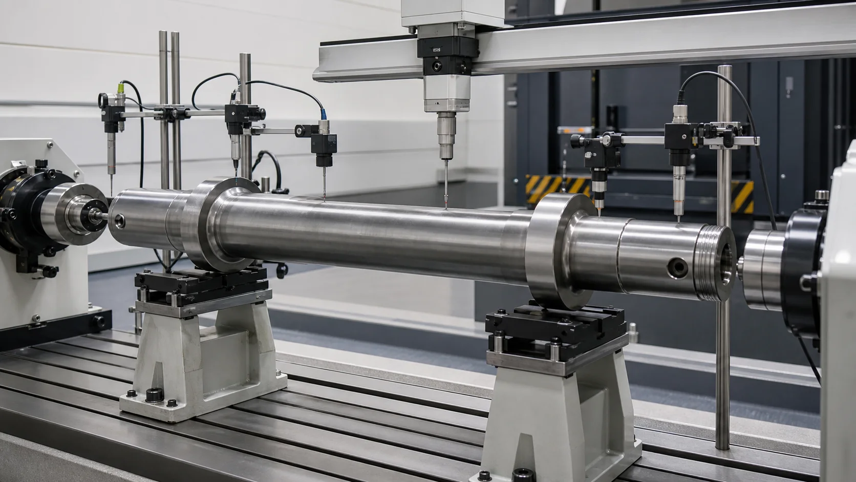 Railway axle datum and runout measurement engineering concept illustration