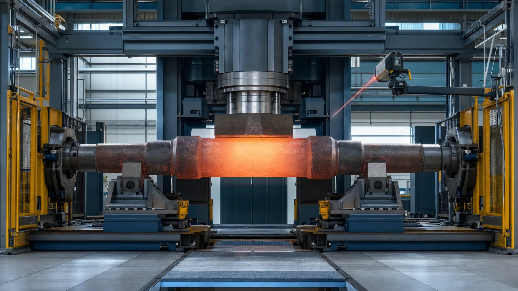 Railway axle hot straightening cell engineering concept illustration