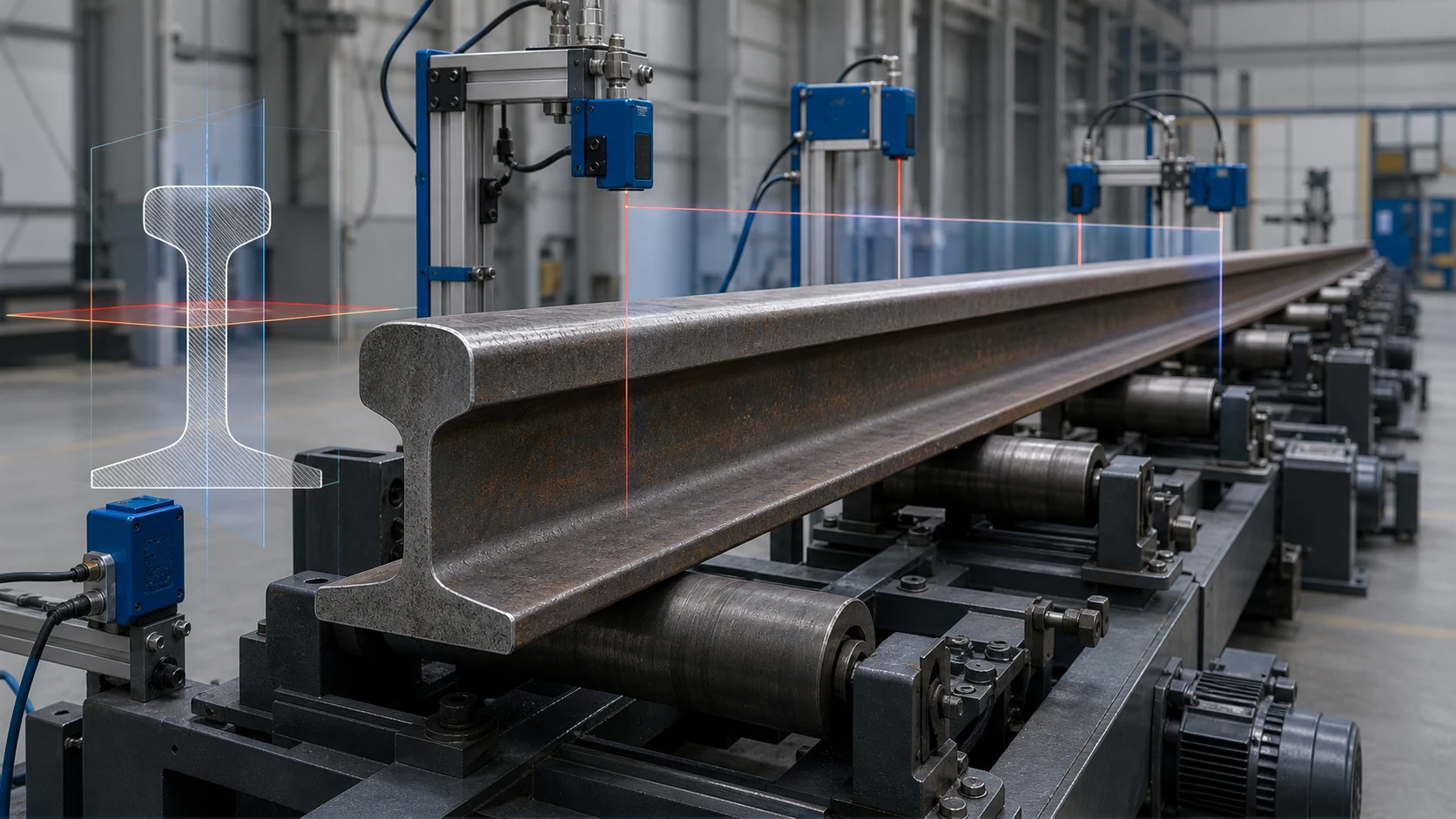 Railway Rail Straightening Solution Railway rail vertical and lateral geometry measurement, engineering concept illustration