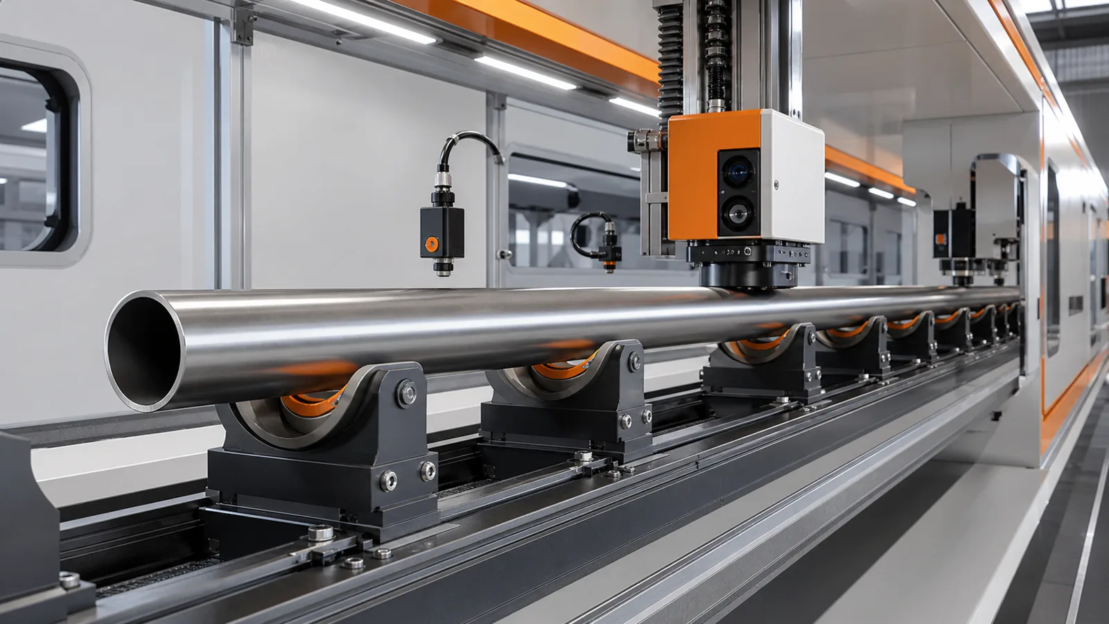 Raddrizzamento di tubi a parete sottile senza collasso Thin-wall tube straightening line engineering concept illustration