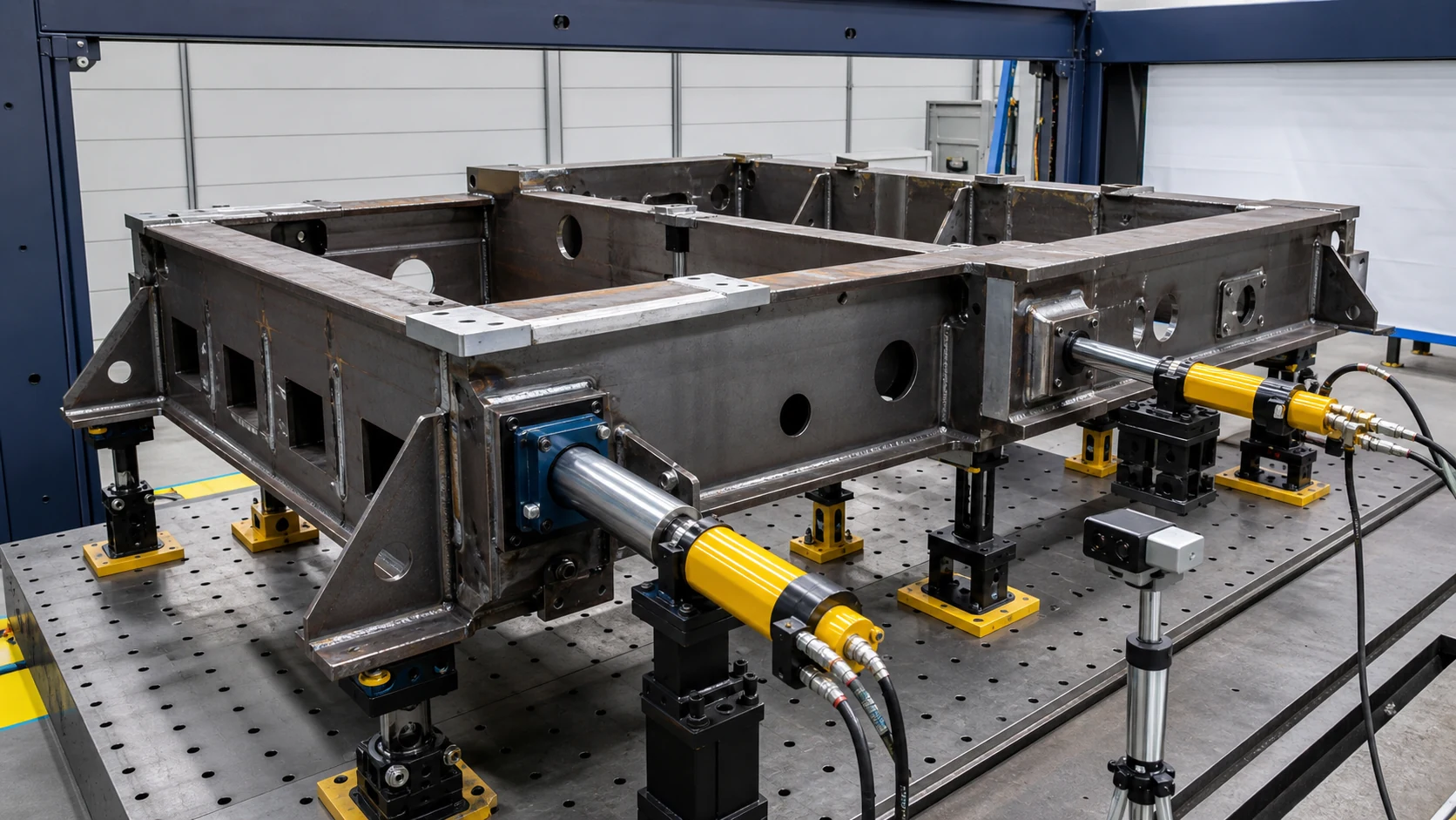Welded Fabrication Straightening Solution Multi-action correction of a welded steel fabrication, engineering concept illustration