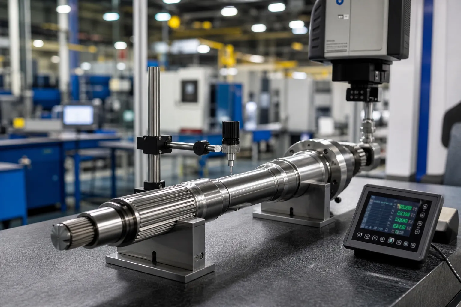 Final measurement inspection of a straightened aerospace shaft