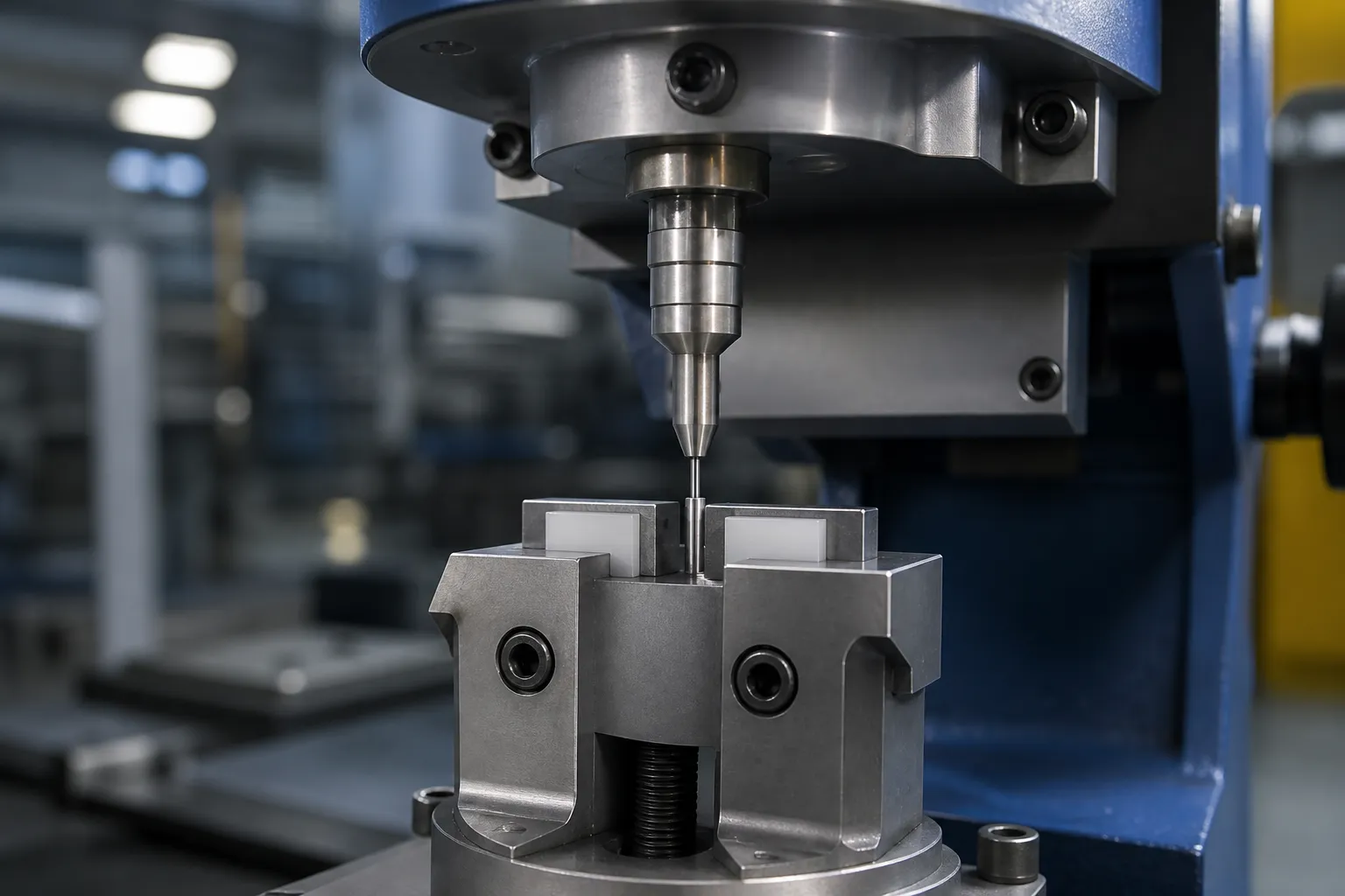 Core Pin Straightening Solution Point-press straightening tooling with a small protected anvil supporting a thin pin during a gentle correction operation