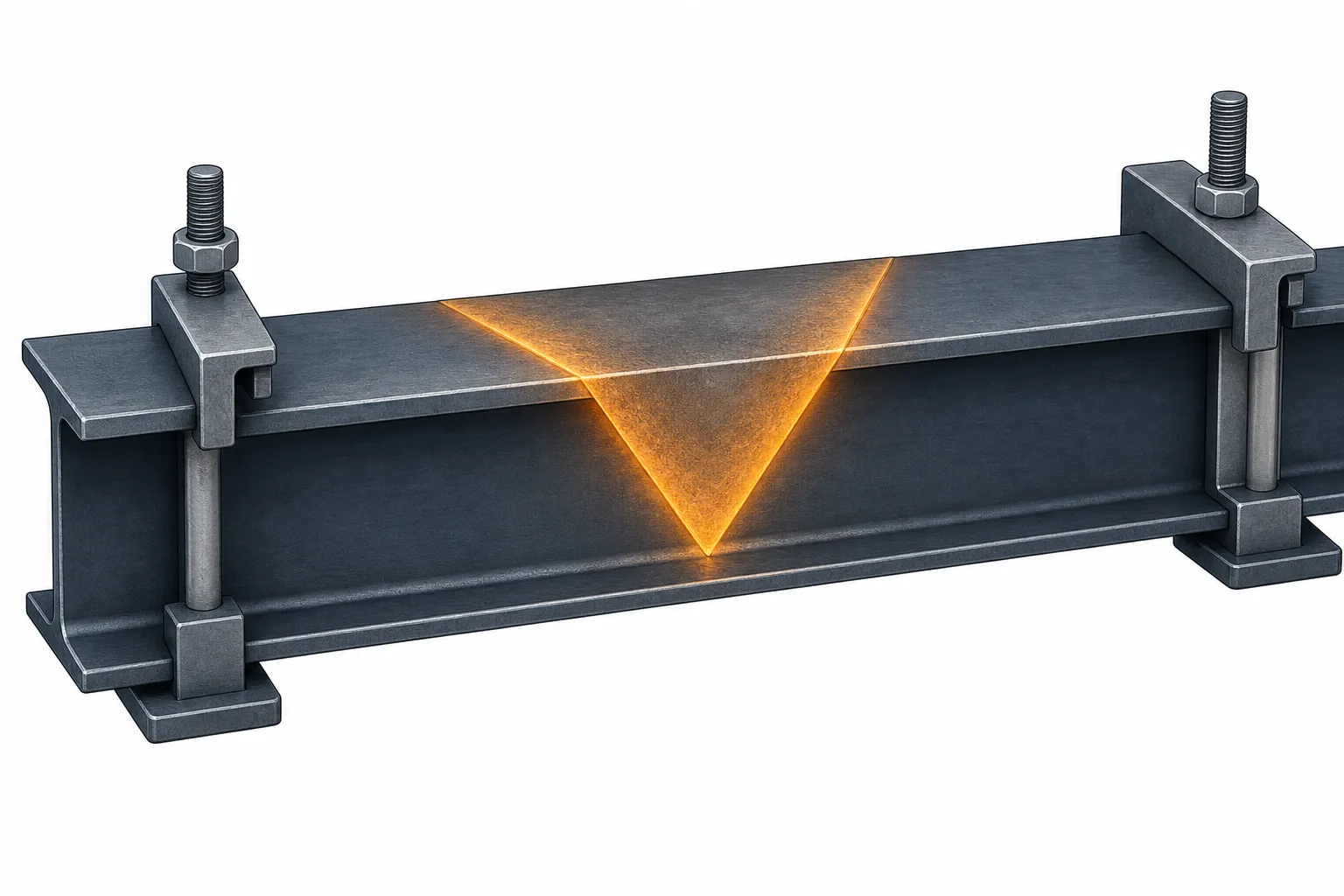 Vee heat pattern applied to a steel section for heat straightening