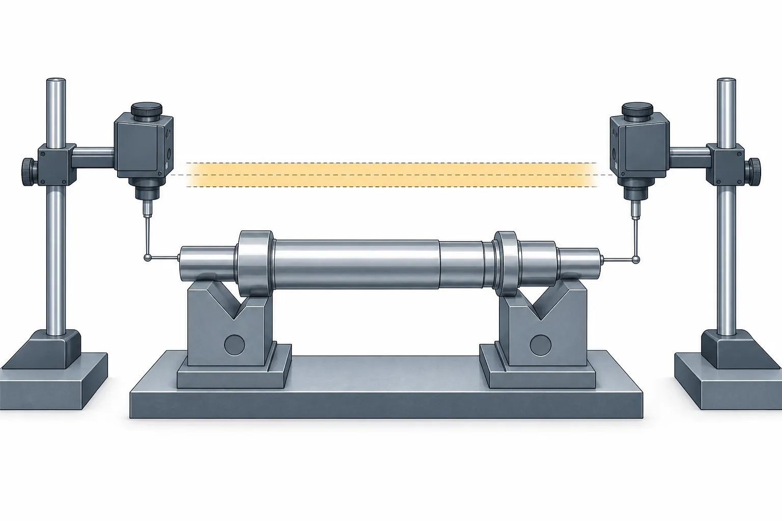 Messunsicherheit bei der Geradheitsprüfung Straightness measurement result shown with an uncertainty band around the measured axis line