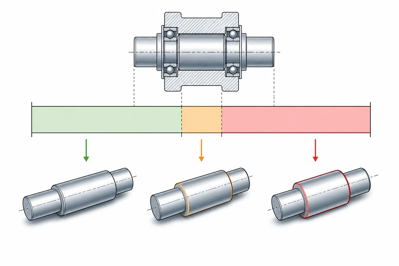 Messunsicherheit bei der Geradheitsprüfung Acceptance decision diagram with a guard band zone between the clear pass and clear fail regions of a tolerance limit