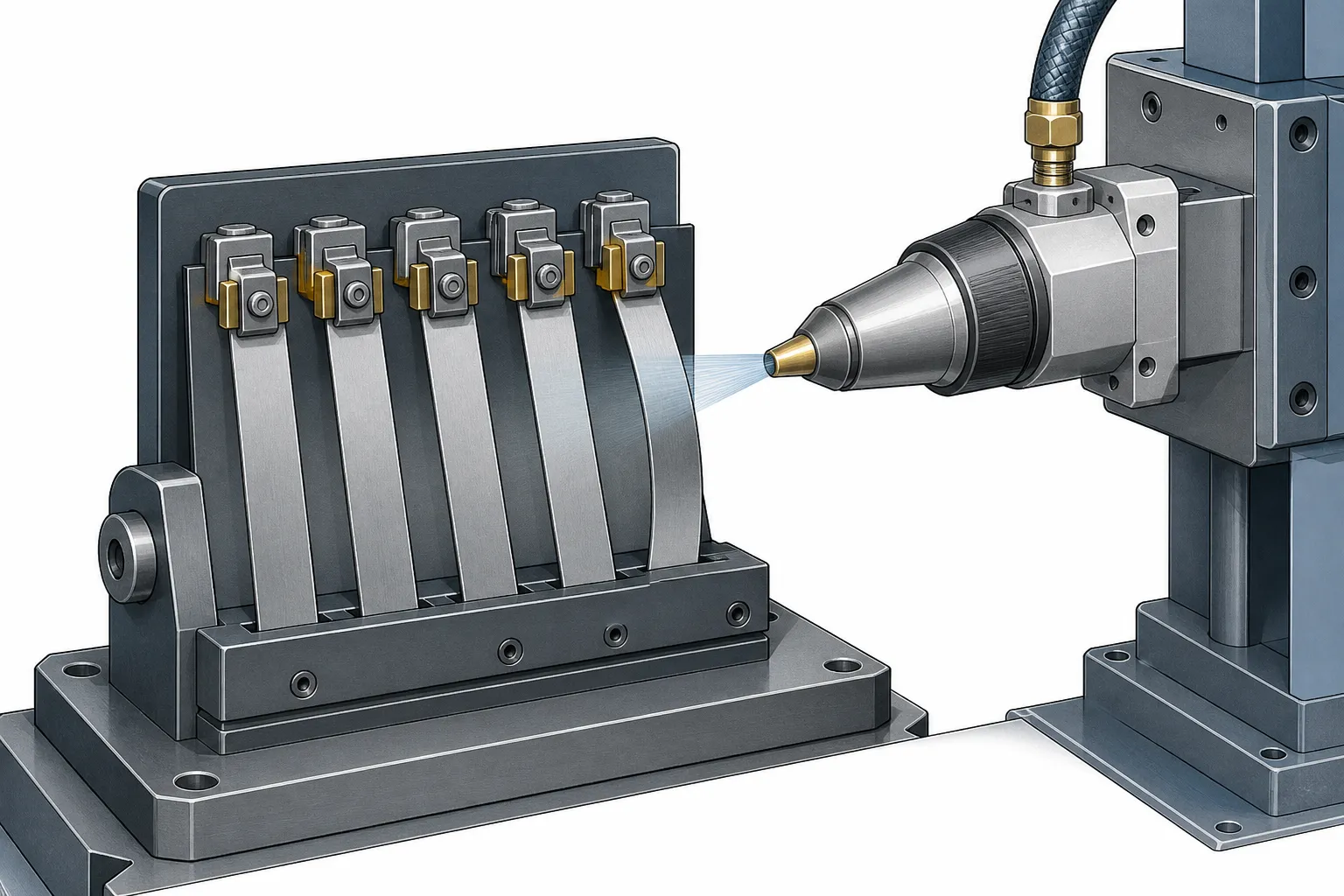 Peening Sirgendamine: Korrektsioon survestressiga Peening process control with intensity test strips and coverage verification