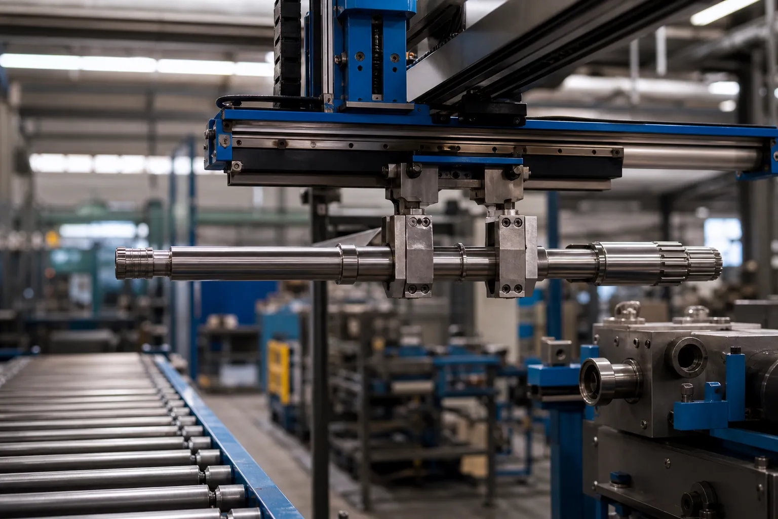 Gantry loader serving a straightening line