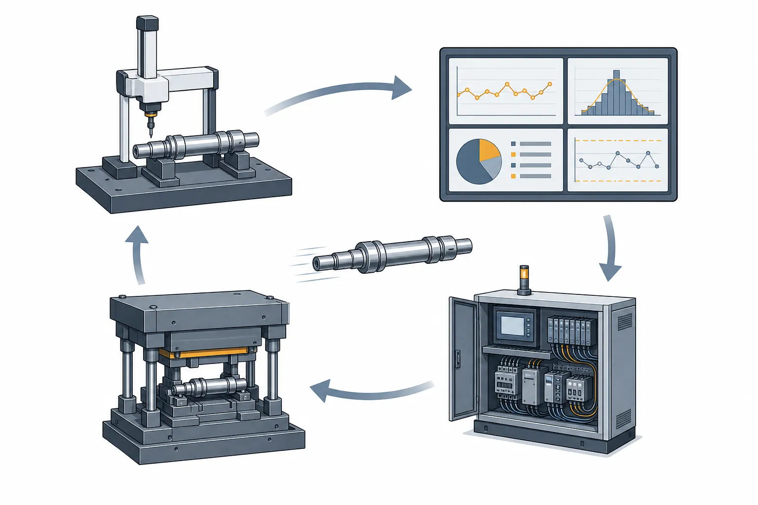 Closed loop from measurement through statistics to coefficient update and verification