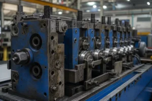 an older straightening machine being inspected for retrofit or replacement