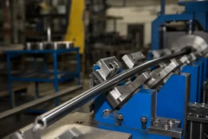 a long gun drill deep-hole drill rod being straightened