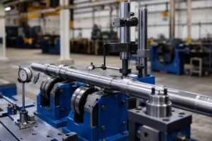 factory acceptance test: a straightening machine with inspection instruments and a shaft