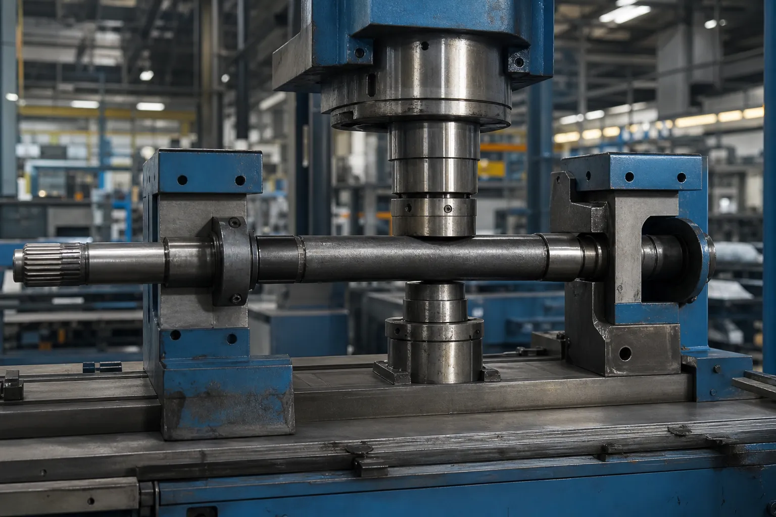 Point-Press Straightening: Measure, Support, Correct and Recheck Automotive axle shaft controlled press straightening industrial photograph