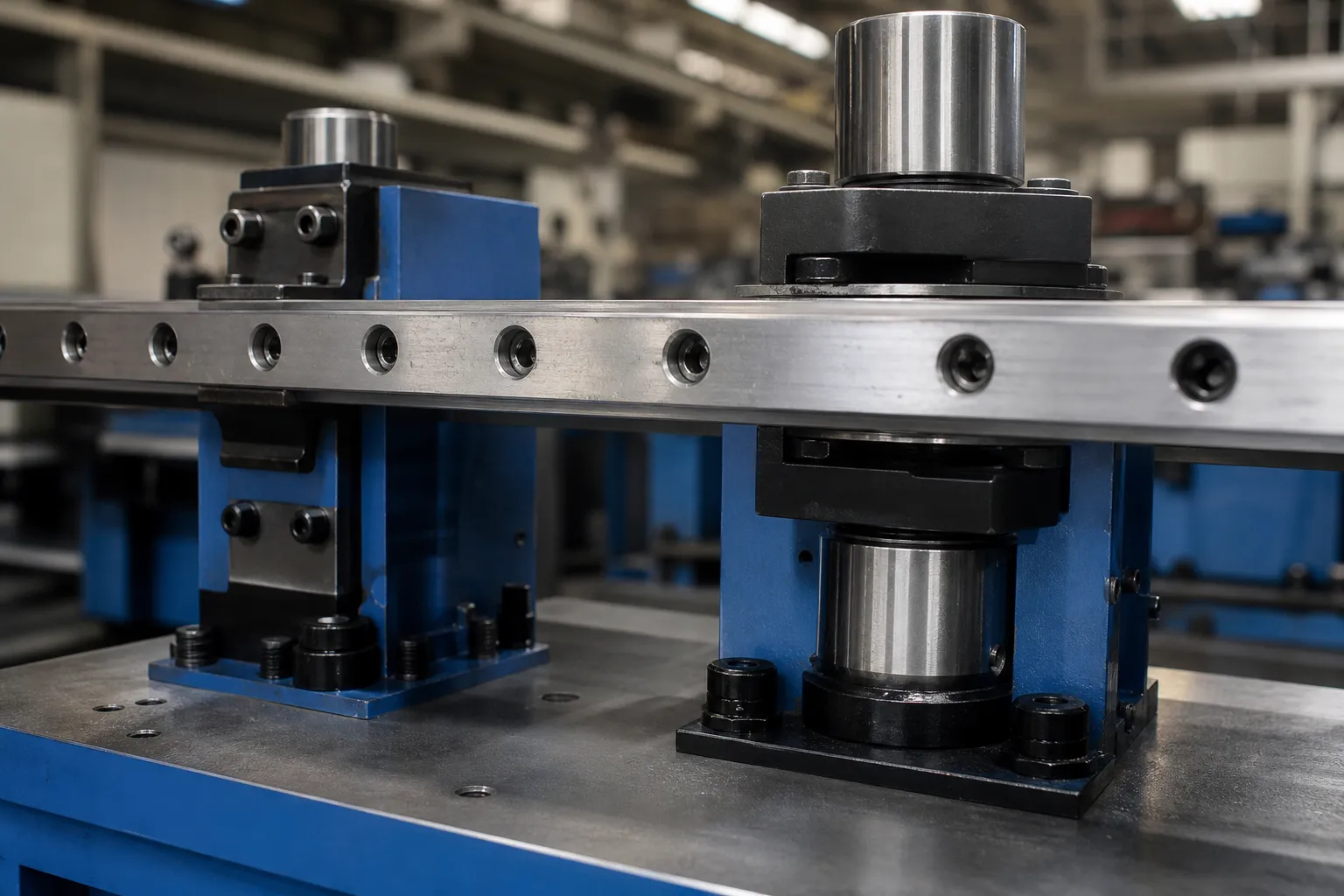 Elevator Guide Rail Straightening: Measurement, Correction and Acceptance Linear guide rail straightening industrial photograph