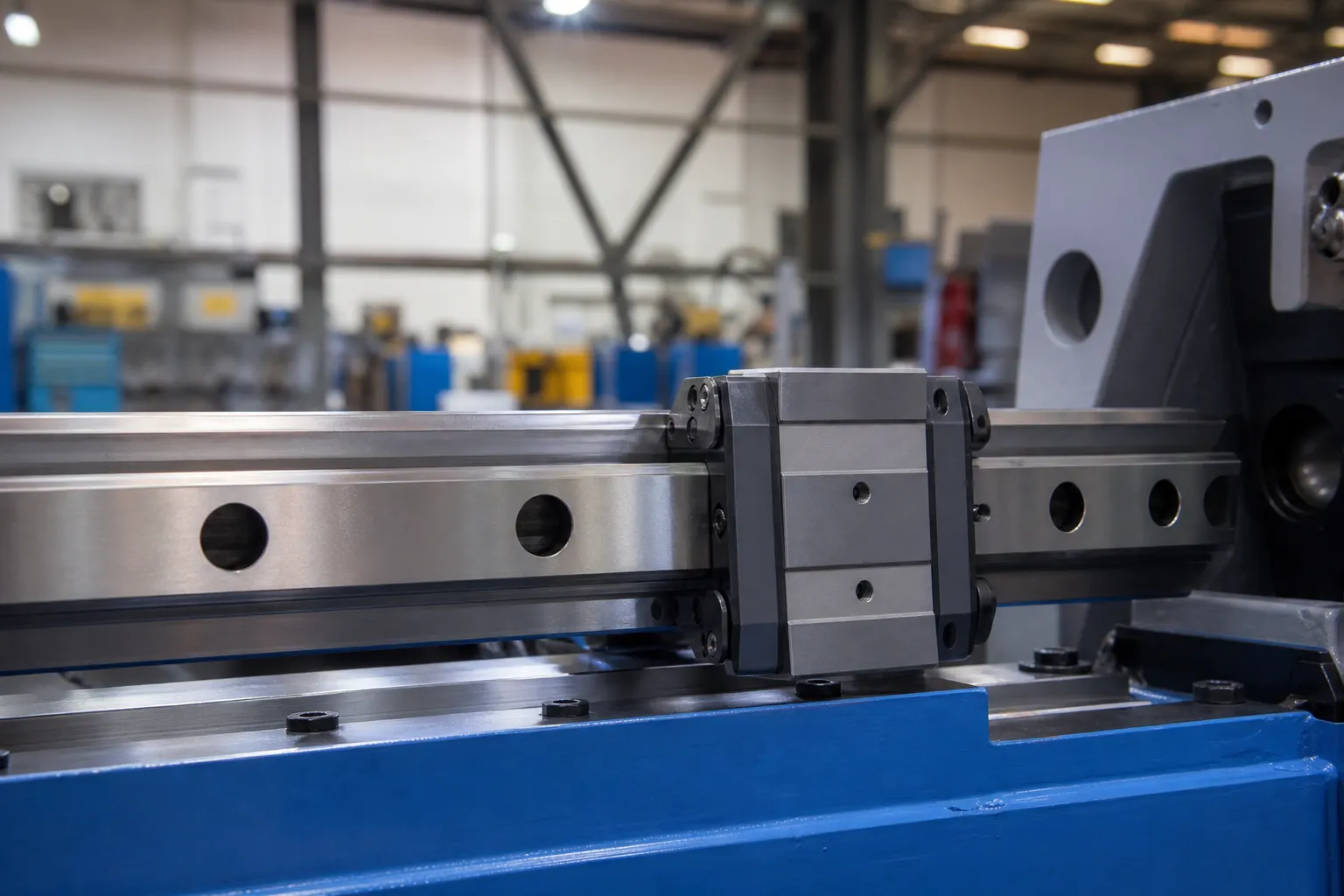 Elevator Guide Rail Straightening: Measurement, Correction and Acceptance Linear guide rail torsion correction industrial photograph
