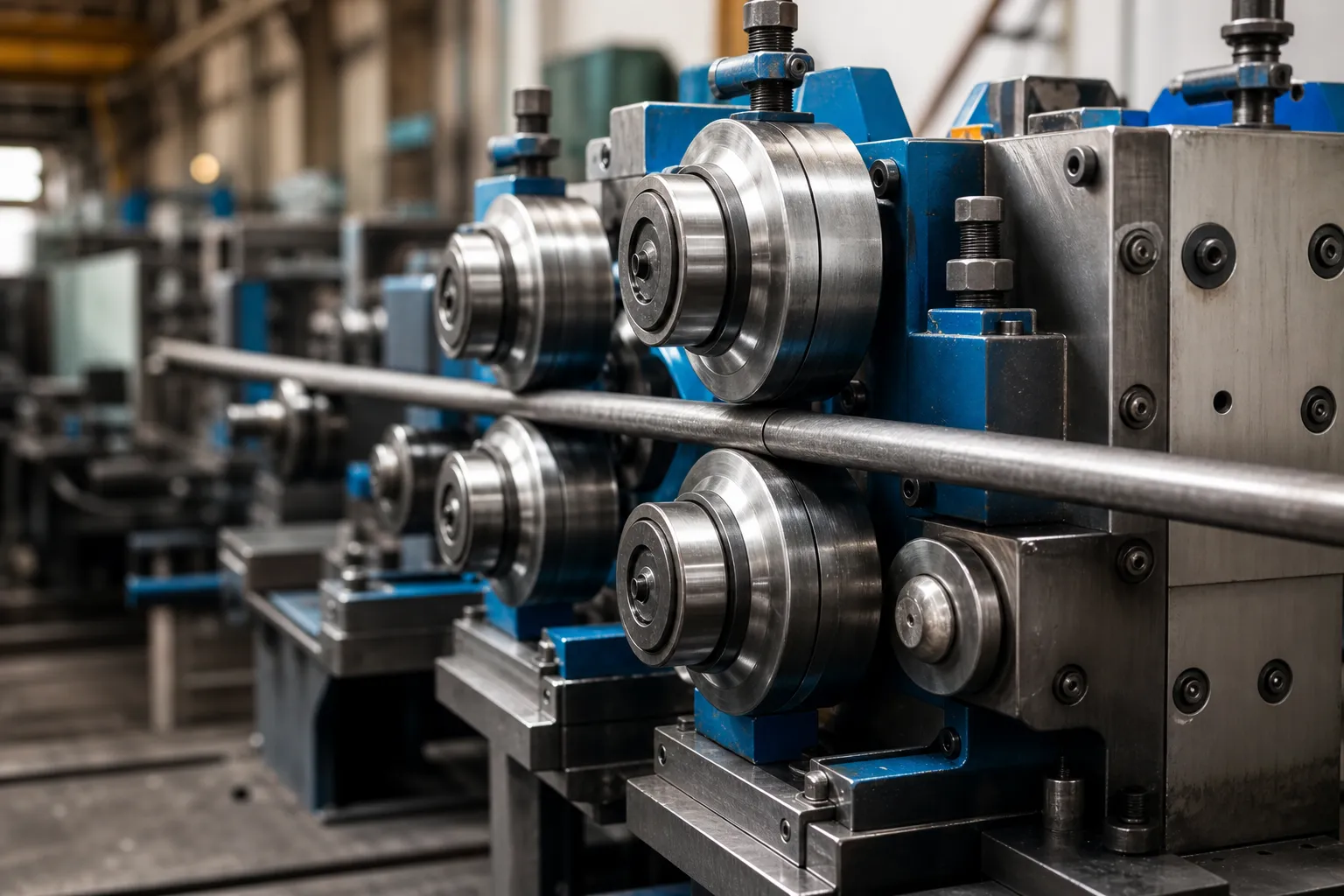 Drill rod straightening industrial photograph