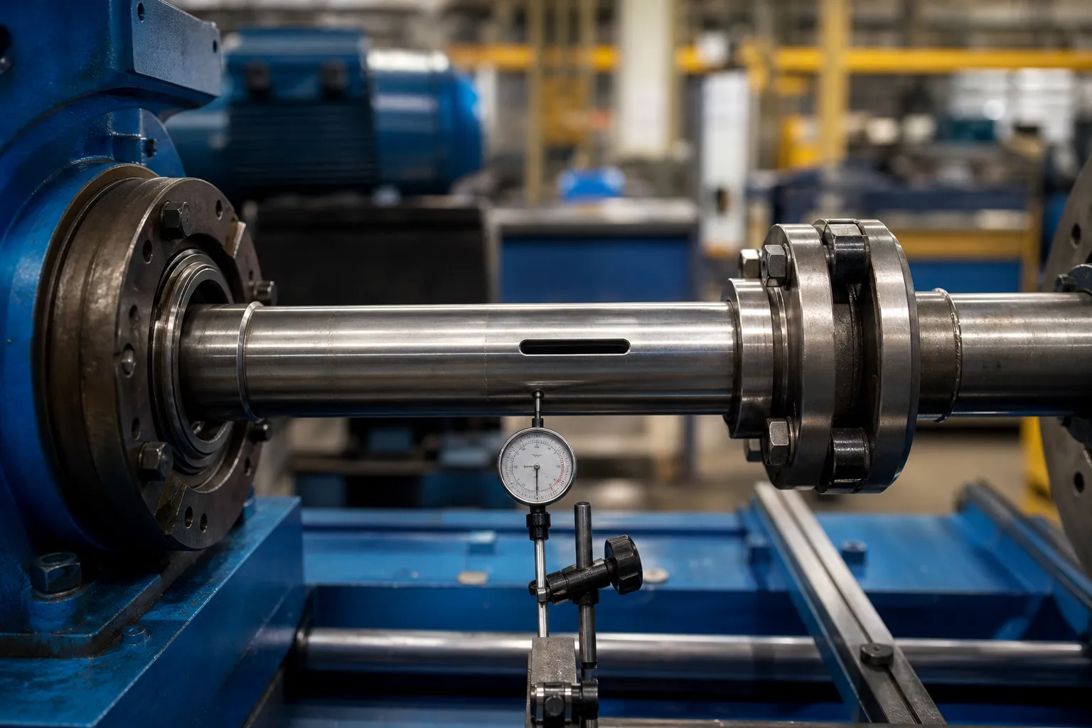Kebulatan lwn Bengkok dalam Pengukuran BerputarheDiagnosis Isyarat Sebelum Meluruskan Drive shaft runout measurement industrial photograph