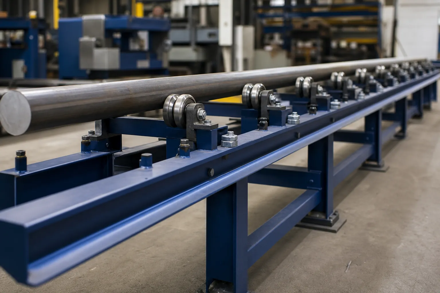 Efecto Bauschinger en el Alisadode acero largas mostrado como concepto de ingeniería Long steel bar infeed support shown as an engineering concept