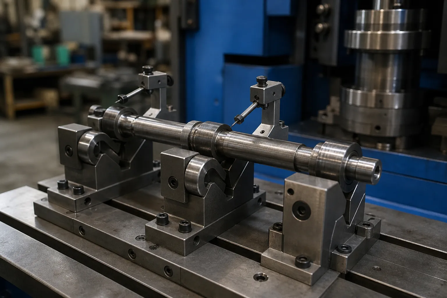 Straightening Fixture Design: Datums, Support Spans and Protected Contact Straightening fixture with roller supports and probe brackets