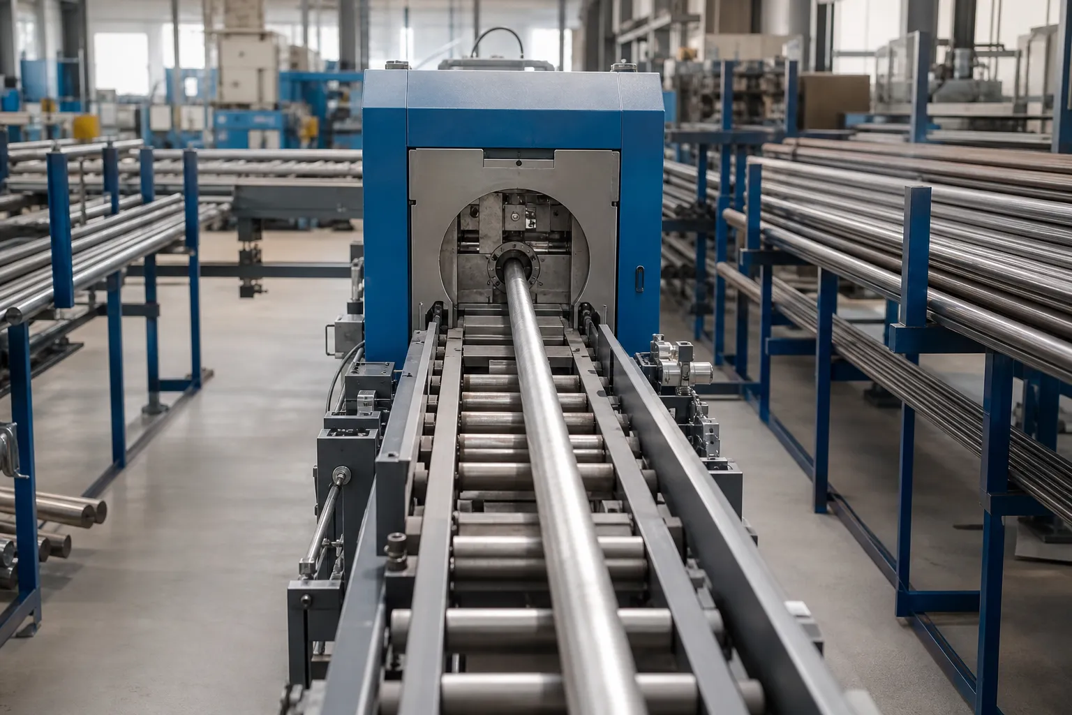 Straightening Line Layout and Cycle Time: Sizing the Cell Around a Variable Process Inline straightening line with buffer racks