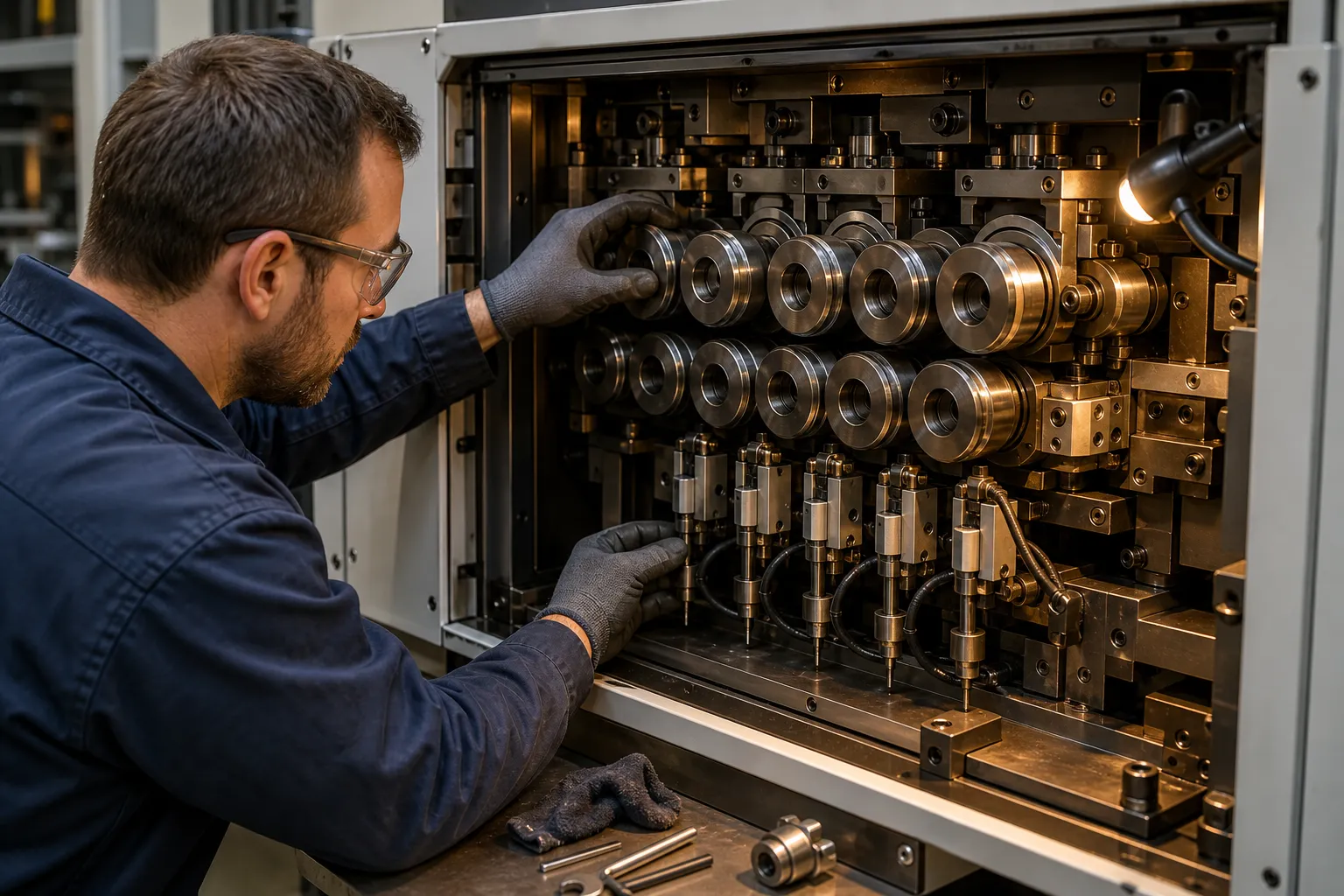 Straightening Machine FAQ: 20 Common Questions Answered Concept illustration of maintenance work on straightening machine rolls and probes in a production cell