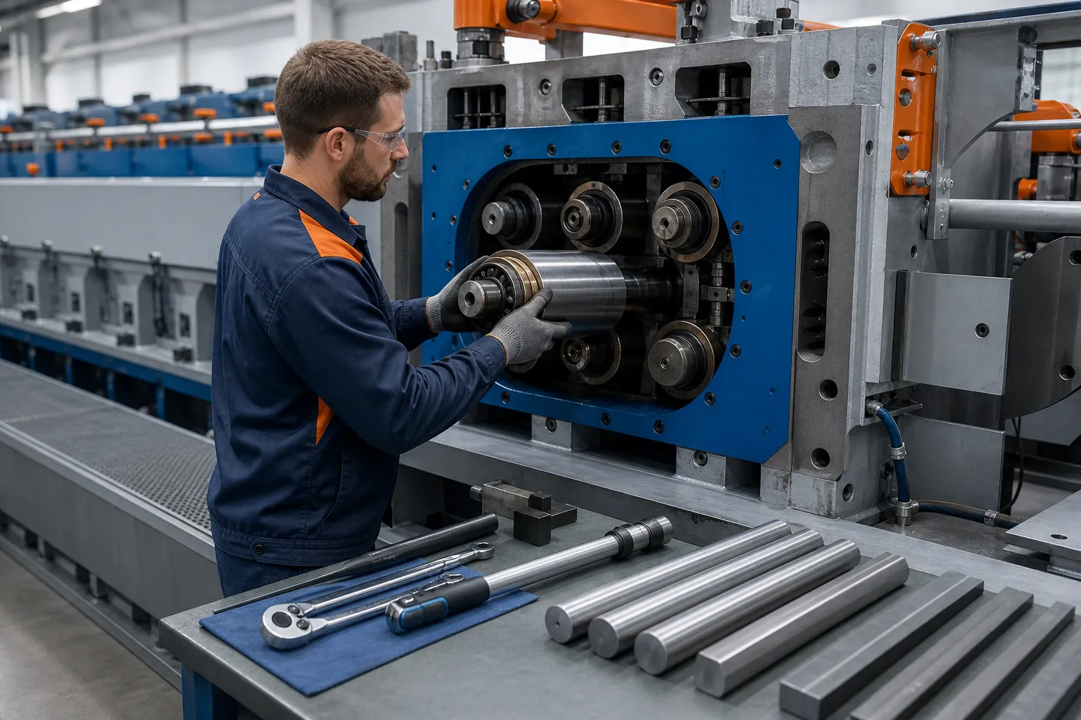 Straightening Roller Wear and Maintenance Released samples inspected on a bench after roller maintenance