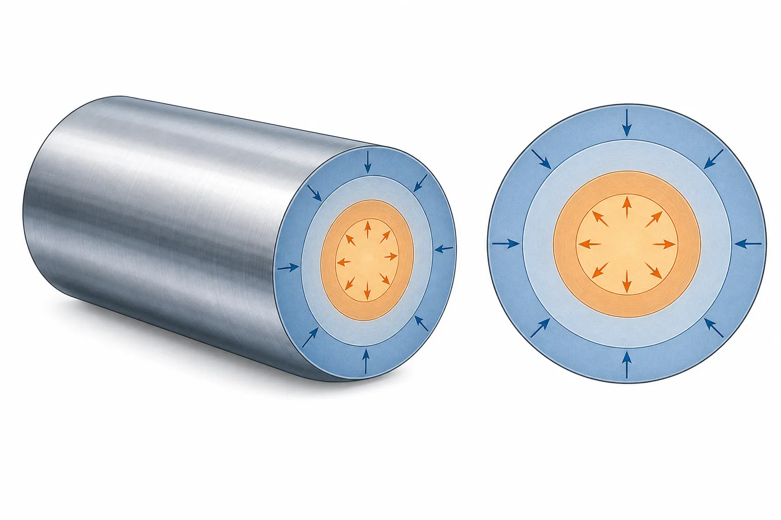 Residual stress distribution across a straightened shaft cross-section