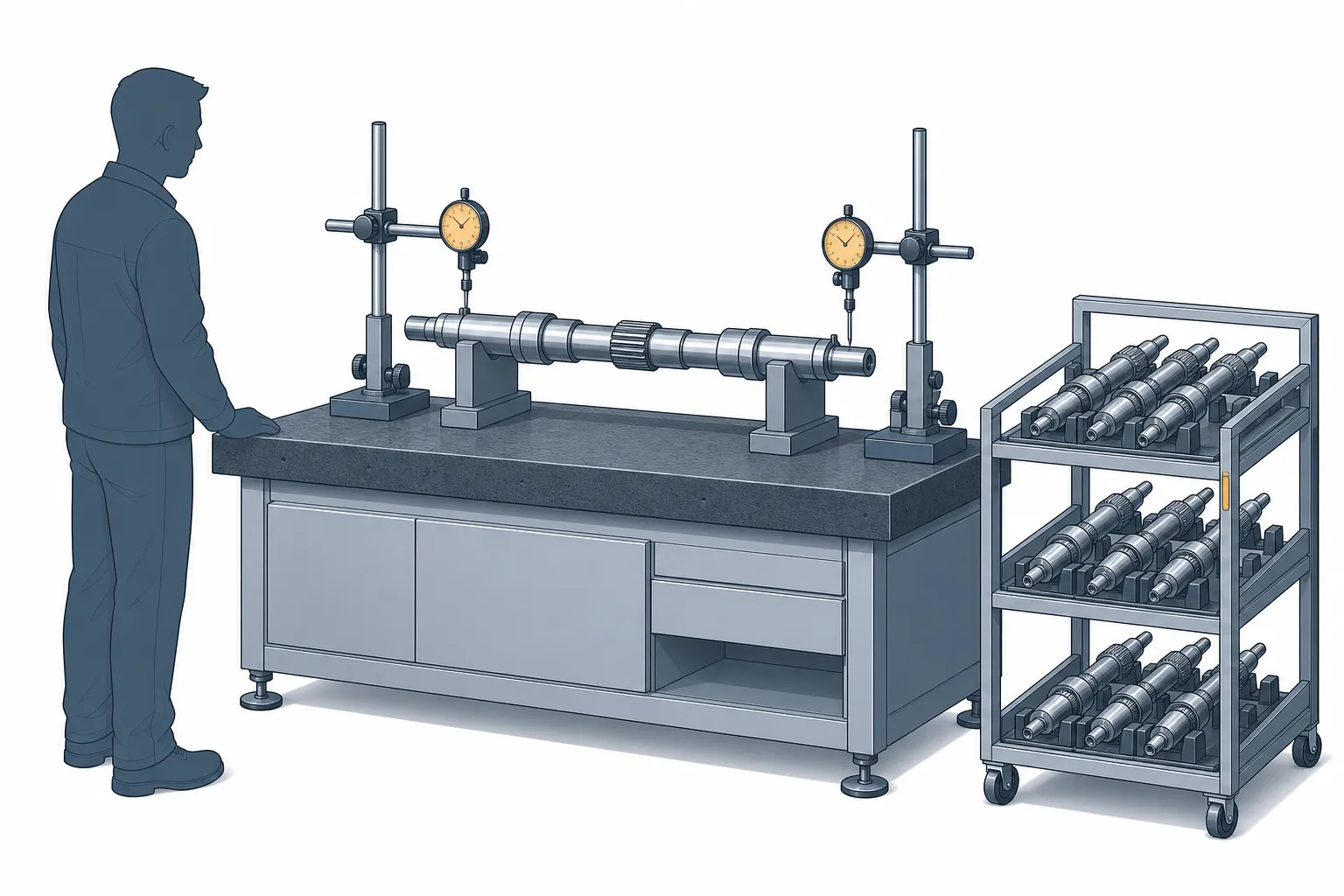 Delayed re-measurement station verifying shaft stability after straightening