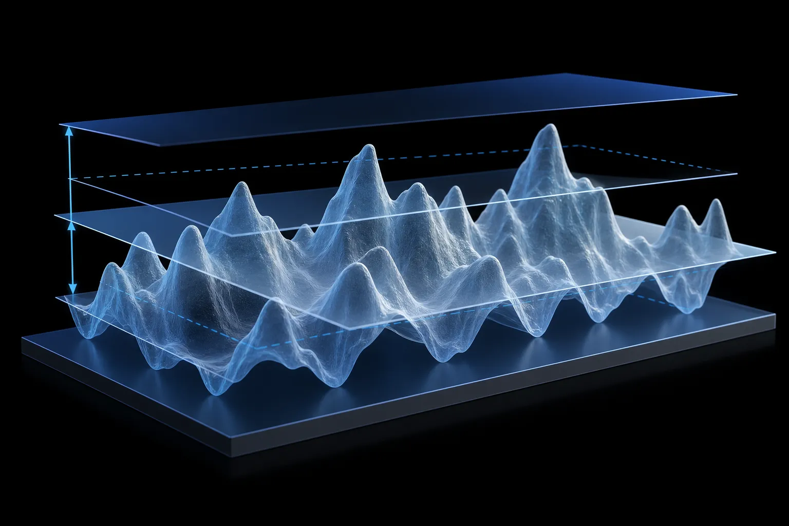 Concept diagram of a surface profile trace with Ra and Rz parameters visualized, metrology illustration