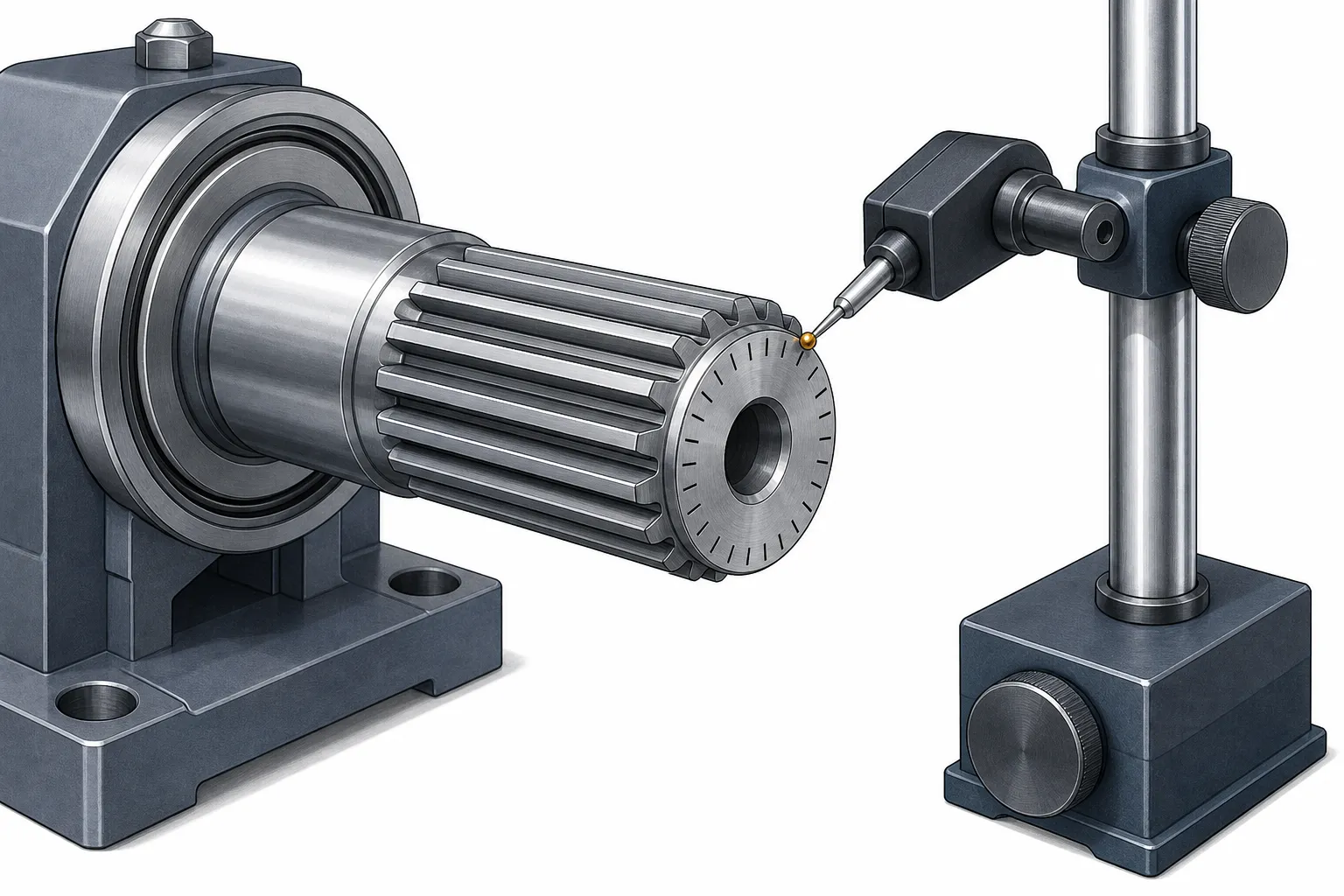 Spline index and lead measurement setup on a twisted spline shaft