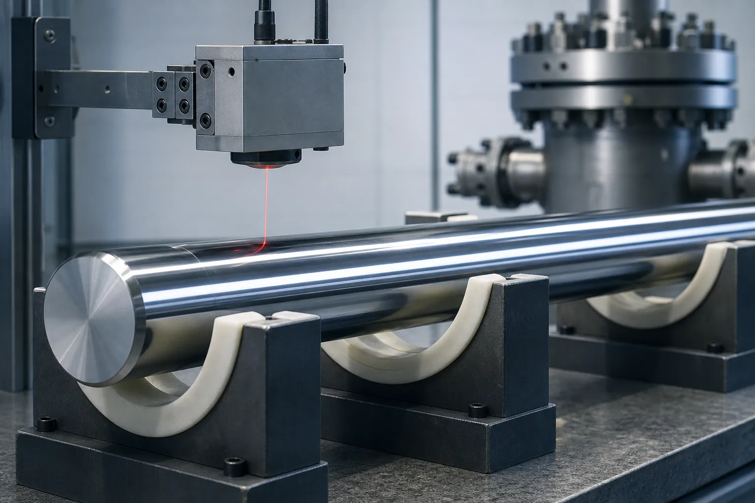 Sucker Rod redresman solisyon Polished rod straightness scanning on padded cradles with laser sensor