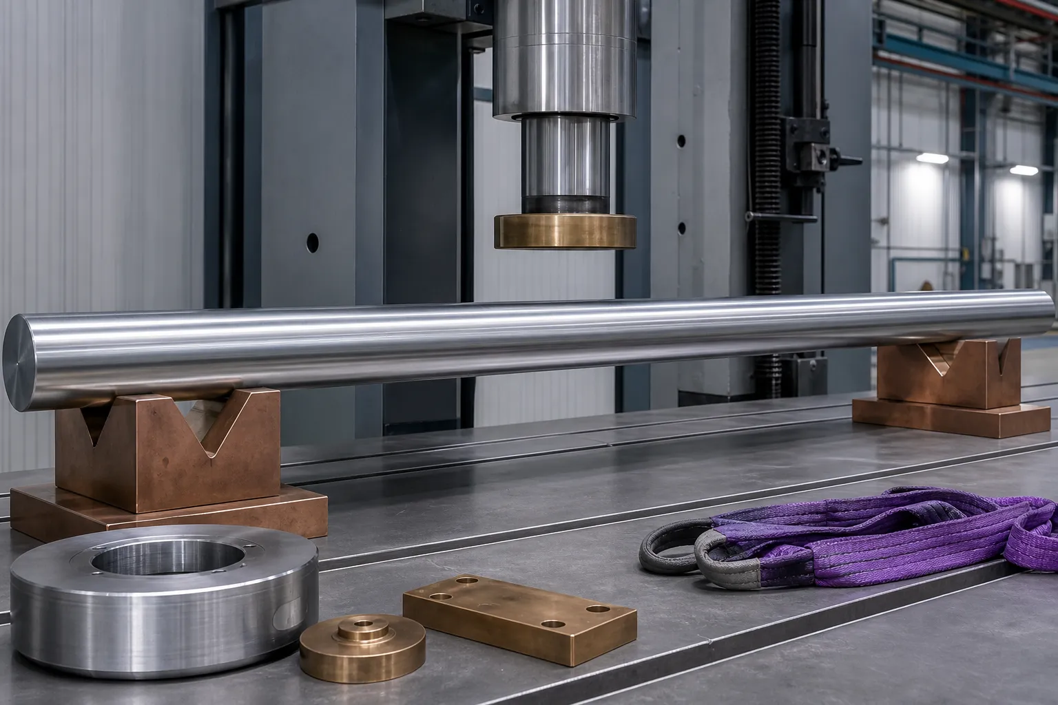 Rongoa Whakatika Kara Kara Non-magnetic drill collar on non-magnetic V-block supports with bronze pressure foot and textile sling