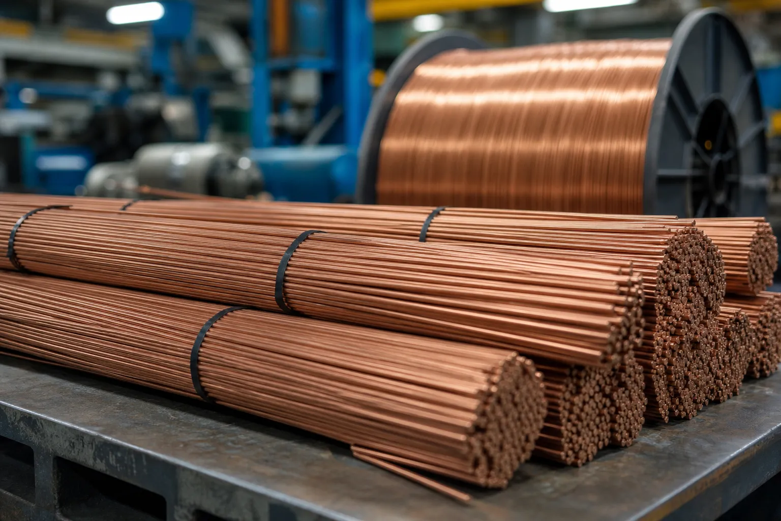 焊絲矯直解決方案 Straightened and cut welding wire rods bundled on a production line