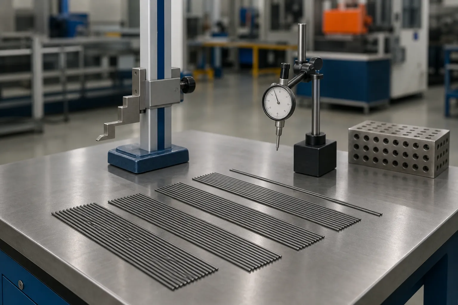 Wire Straightener Setup Guide Released cut-to-length wire samples measured on a metrology bench